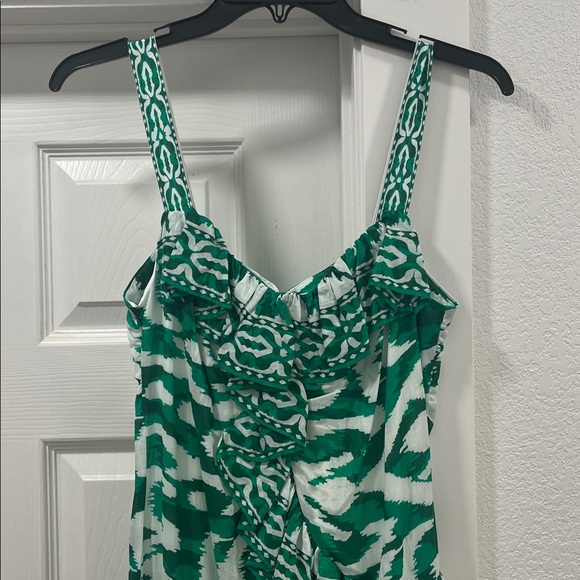 Alex Marie Lima Ruffle Elegant Green Ikat Patterned Maxi Dress Size 4 - Picture 3 of 8